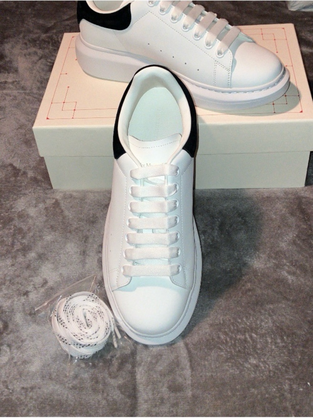 Alexander McQueen White Leather Sneakers with Black Heel Accent - Picture 2 of 5
